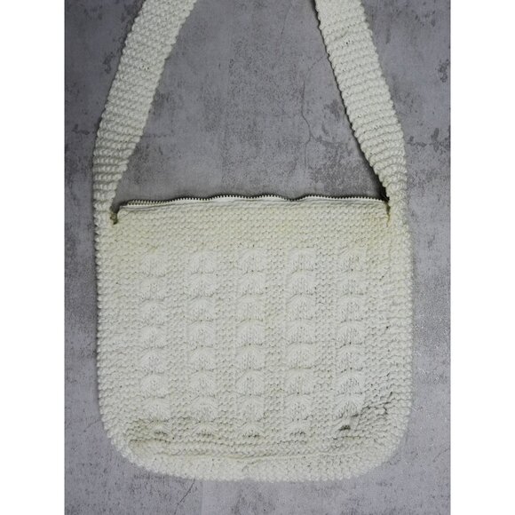 Vintage White Crochet Tote Shoulder Bag - Picture 3 of 8